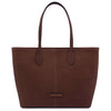 Front View Of The Dark Brown Leather Shopping Tote Bag