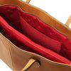 Internal Pocket And Central Compartment View Of The Natural Leather Shopping Tote Bag