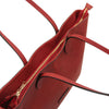 Overhead Zip Closure View Of The Red Leather Shopping Tote Bag