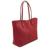 Angled View Of The Red Leather Shopping Tote Bag