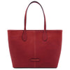 Front View Of The Red Leather Shopping Tote Bag