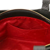 Interior view of the Genuine Leather Shoulder Bag for Women showcasing the red lining and zipper pocket.