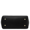 Bottom view of a black Genuine Leather Shoulder Bag for Women showcasing its pebbled texture and gold hardware.