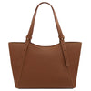 Genuine Leather Shoulder Bag for Women in cognac pebbled leather with a semi-rigid structure, ideal for daily essentials.