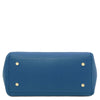 Bottom view of the Genuine Leather Shoulder Bag for Women in denim, showcasing its quality leather and hardware.