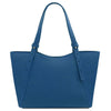 Genuine Leather Shoulder Bag for Women in denim pebbled leather with spacious design for daily essentials.
