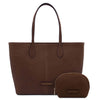 Front View Of The Dark Brown Leather Shoulder bag and Soft Leather Toiletry Case
