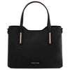 Front View Of The Black Leather Tote Bag