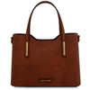 Front View Of The Brown Leather Tote Bag