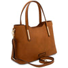 Angled And Shoulder Strap View Of The Natural Leather Tote Bag