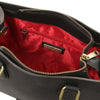 Internal Zip Pocket View Of The Black Leather Tote Handbag