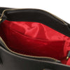 Internal Pocket View Of The Black Leather Tote Handbag