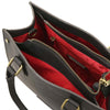 Overhead Interior View Of The Black Leather Tote Handbag