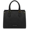 Front View Of The Black Leather Tote Handbag