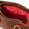 Internal Pocket View Of The Brown Leather Tote Handbag