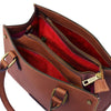 Overhead Interior View Of The Brown Leather Tote Handbag