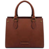 Front View Of The Brown Leather Tote Handbag