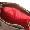 Internal Pocket View Of The Dark Brown Leather Tote Handbag