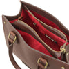 Overhead Interior View Of The Dark Brown Leather Tote Handbag