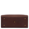 Underneath View Of The Dark Brown Leather Tote Handbag