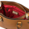 Internal Zip Pocket View Of The Natural Leather Tote Handbag