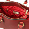 Internal Zip Pocket View Of The Red Leather Tote Handbag