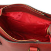 Internal Pocket View Of The Red Leather Tote Handbag
