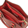 Overhead Interior View Of The Red Leather Tote Handbag