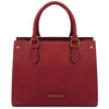 Front View Of The Red Leather Tote Handbag