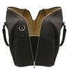 Full Zip Closure View Of The Black Leather Travel Duffle Bag Large