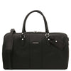 Front View Of The Black Leather Travel Duffle Bag Large