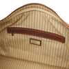 Internal Zip Pocket View Of The Brown Leather Travel Duffle Bag Large
