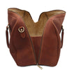 Full Zip Closure View Of The Brown Leather Travel Duffle Bag Large