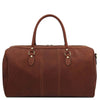 Rear View Of The Brown Leather Travel Duffle Bag Large