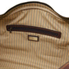 Internal Zip Pocket View Of The Dark Brown Leather Travel Duffle Bag Large