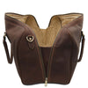 Full Zip Closure View Of The Dark Brown Leather Travel Duffle Bag Large