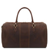 Rear View Of The Dark Brown Leather Travel Duffle Bag Large
