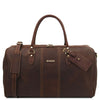 Front View Of The Dark Brown Leather Travel Duffle Bag Large