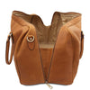 Full Zip Closure View Of The Natural Leather Travel Duffle Bag Large