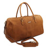 Angled View Of The Natural Leather Travel Duffle Bag Large