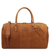 Front View Of The Natural Leather Travel Duffle Bag Large