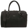 Front View Of The Black Leather Travel Duffle Bag Small