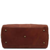 Underneath View Of The Brown Leather Travel Duffle Bag Small