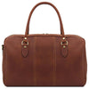 Rear View Of The Brown Leather Travel Duffle Bag Small