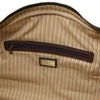 Internal Zip Pocket View Of The Dark Brown Leather Travel Duffle Bag Small