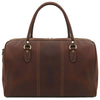Rear View Of The Dark Brown Leather Travel Duffle Bag Small