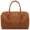 Rear View Of The Natural Leather Travel Duffle Bag Small