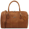 Front View Of The Natural Leather Travel Duffle Bag Small