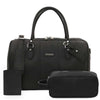 Leather Travel Gift Set featuring a black duffle bag, toiletry bag, and passport cover for stylish travel.