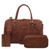 Leather Travel Gift Set featuring a duffle bag, toiletry bag, and passport cover in brown leather.